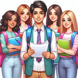 Group of female students standing behind A male student Meme Template