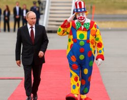 Trump clown suit Putin Alaska MAGA Meme Template