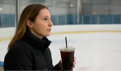 Hockey mom with coffee at rink Meme Template