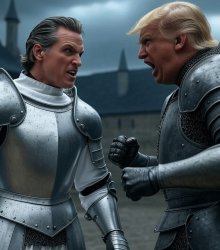 Gavin Newsome Donald Trump white knight vs. black knight Meme Template