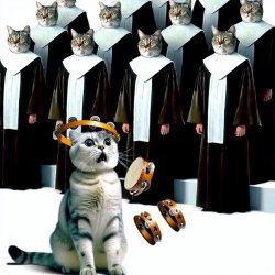 A choir of cats in robes, eyes wide, one cat dramatically droppi Meme Template