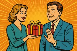 man thanking woman gift Meme Template
