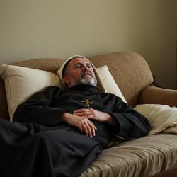 Catholic Monk On A Couch Meme Template
