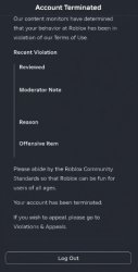 Roblox Terminated (Desktop/Mobile App) Meme Template