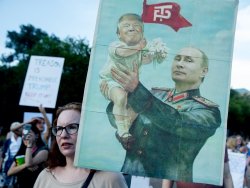Woman protester Putin-Trump poster Meme Template