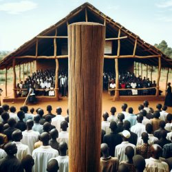 basic wood pole, open air, Kampala church w black people Meme Template