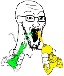 Soyjak eating and drinking at the same time Meme Template