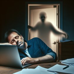 american Guy SLeeping infront of laptop and something entered in Meme Template