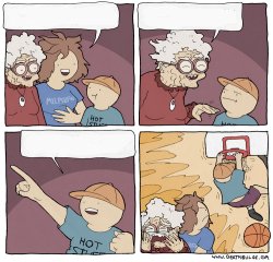 Deathbulge dunk on old lady with basketball Meme Template