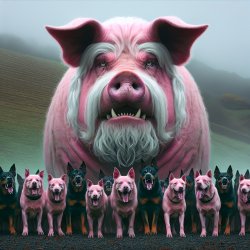 younger wise mean looking pink pig with white facial hair lookin Meme Template