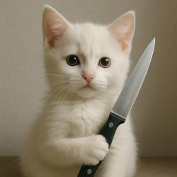 white kitty with a knife Meme Template