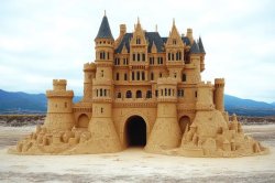 Majestic Sandcastle: a Fairytale on the Beach Stock Illustration Meme Template