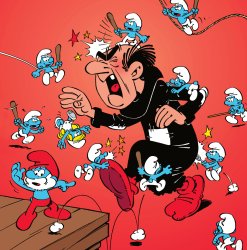 Smurfs attacking Gargamel Meme Template