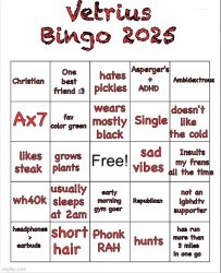 Vetrius bingo 2025 Meme Template