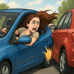 A female driver in car, being carless with a quick right turn, C Meme Template