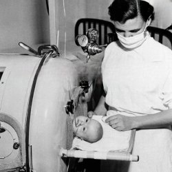 Baby in iron lung, pre-vaccine. Florida's finest. Meme Template