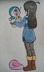 Anime Girl Meets Little Baby Doraemon Meme Template