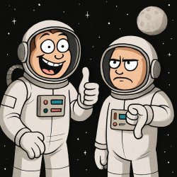 Two astronauts in space on with the thumbs up and another down, Meme Template