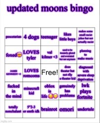 updated moons bingo Meme Template