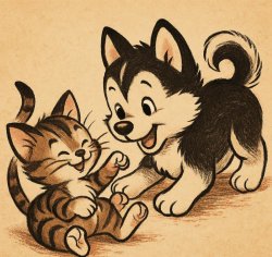 a puppy playing with a kitten Meme Template