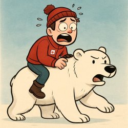 A scared Canadian riding a polar bear Meme Template