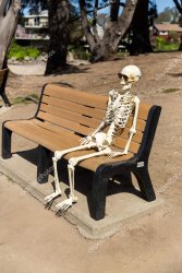 Skeleton on bench in sunglasses Meme Template