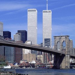 World Trade Center seen behind Brooklyn Bridge Meme Template