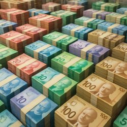 Billions of Canadian dollars stacked up Meme Template
