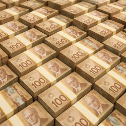 hundreds and hundreds of Canadian dollars stacked up Meme Template