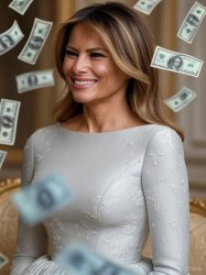 Melania Trump smiling surrounded by falling money Meme Template