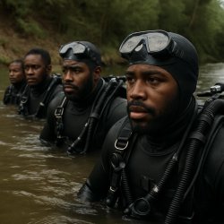 elite scuba team black men faces seen emerging from one side of Meme Template