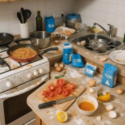 messy kitchen after me and my sibling cooking be like Meme Template