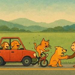 Make a video of dog i and monkey going to road trip in car and t Meme Template