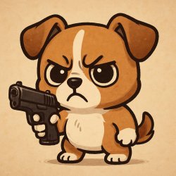 Cute but angry dog holding a gun Meme Template