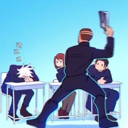 Yaga whacking Gojo sleeping in class Meme Template