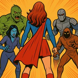 Superhero against Villians Meme Template