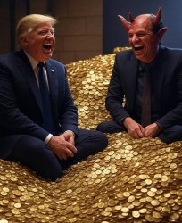Donald Trump, Satan laughing money gold Faustian Meme Template