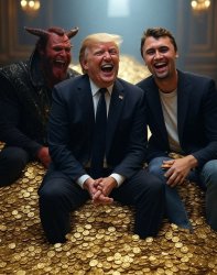 Donald Trump, Charlie Kirk, Satan laughing pile of gold Meme Template
