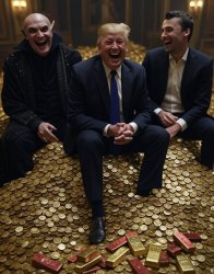 Donald Trump, Charlie Kirk, Satan laughing pile of gold Meme Template
