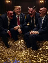 Donald Trump, Satan, Demons laughing pile of gold Meme Template