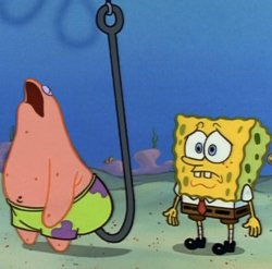 Patrick Bites the Hook Meme Template