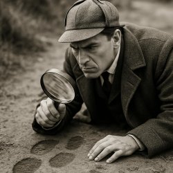 A photo of Sherlock Holmes (or someone with a magnifying glass) Meme Template