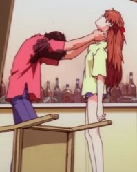 Shinji strangling Asuka Meme Template