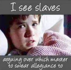 I see slaves arguing over which master to swear allegiance to Meme Template