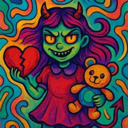 evil girl holding a broken heart smiling Meme Template