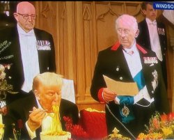 Trump King Charles Pasta Face Meme Template
