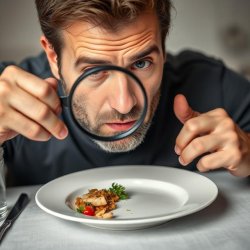 Man looking through Magnifying Glass at Food Meme Template