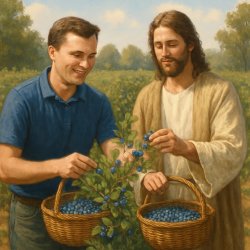 Jesus and charlie kirk picking blueberries Meme Template