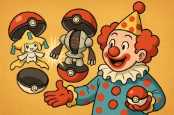 Pokémon Registeel Jirachi being caught by a clown Meme Template