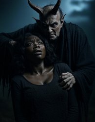 Evil Satan Devil standing over Black woman Meme Template